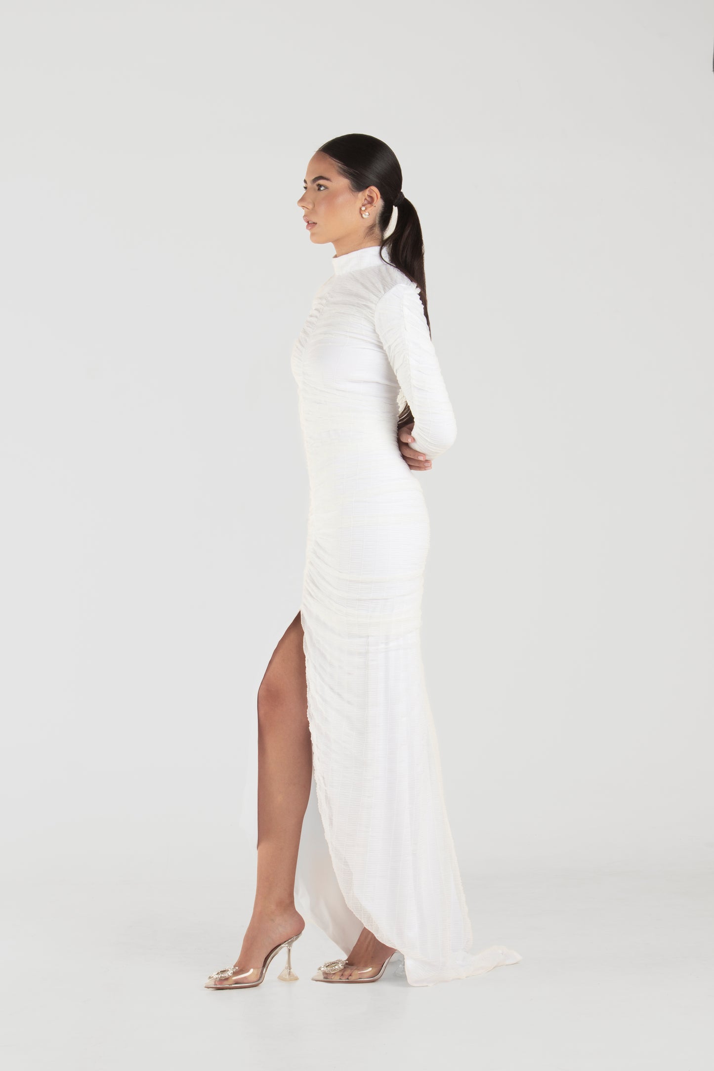 Nina White Long Sleeve Dress