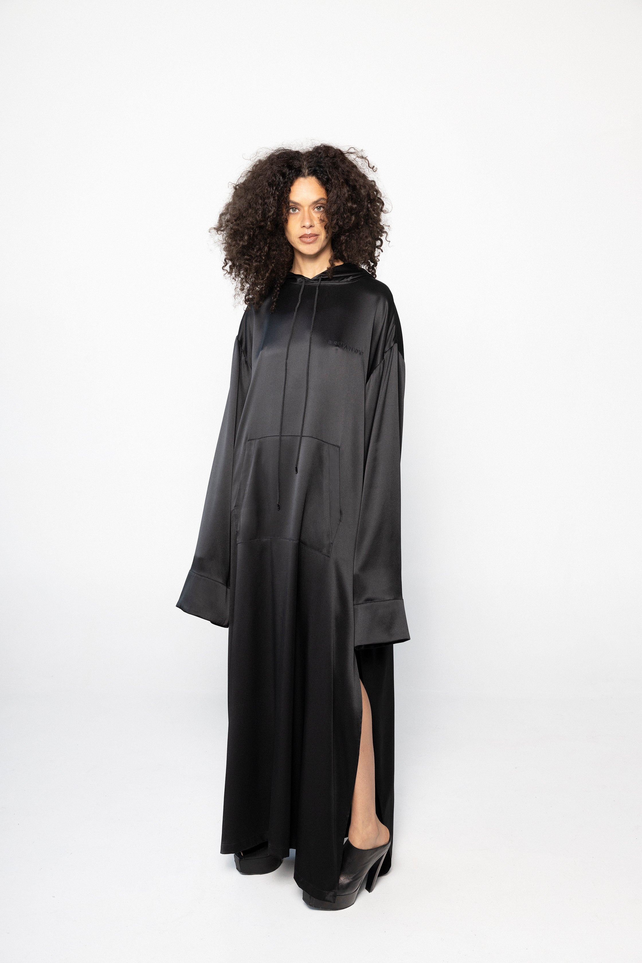 Oversized Black Long Sleeve Silk Hoodie Dress For Women Shopclosr Closr